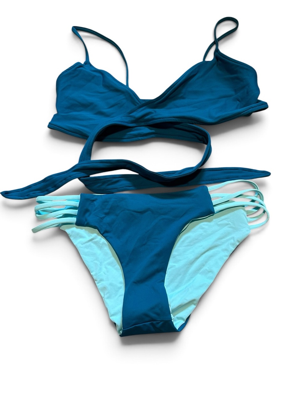 NWOT L*Space Chloe Low Down bikini set teal extra small